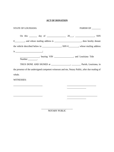 Free Printable Act Of Donation Form Louisiana